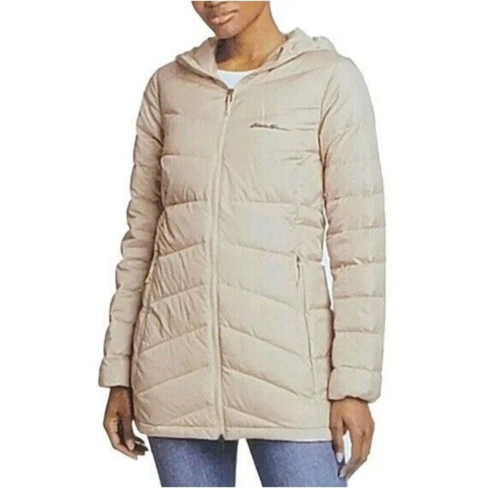 NWT Eddie Bauer Women's Packable Quilted Chevron Down Parka Jacket Tan XXL